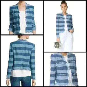 New! AG Adriano Goldschmied Capucine Frayed Indigo Stripe In Wade Jacket Size XS
